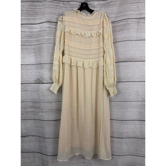NWT Champagne & Strawberry Ruffle Long Sleeve Midi Dress Size L - Picture 1 of 3